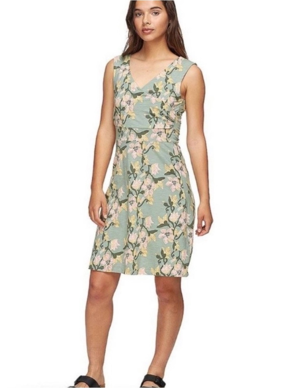 Patagonia Porch Song Green Pink Floral Sleeveless Dress XXL Organic Cotton Boho